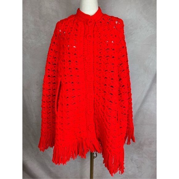 Vintage Crochet Knit Cape Poncho 1970s - Picture 1 of 5